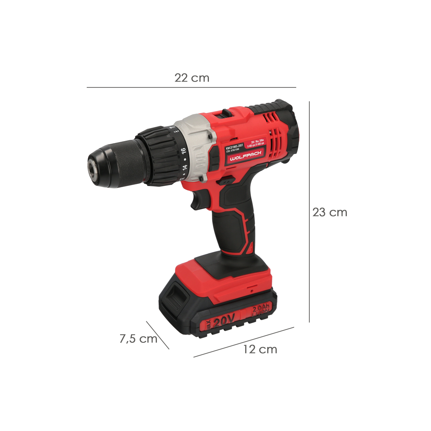 Taladro Atornillador 20 V. Con 2 Velocidades y Percutor. Bateria 2 Ah. Par Apriete 50 Nm. - Imagen 2