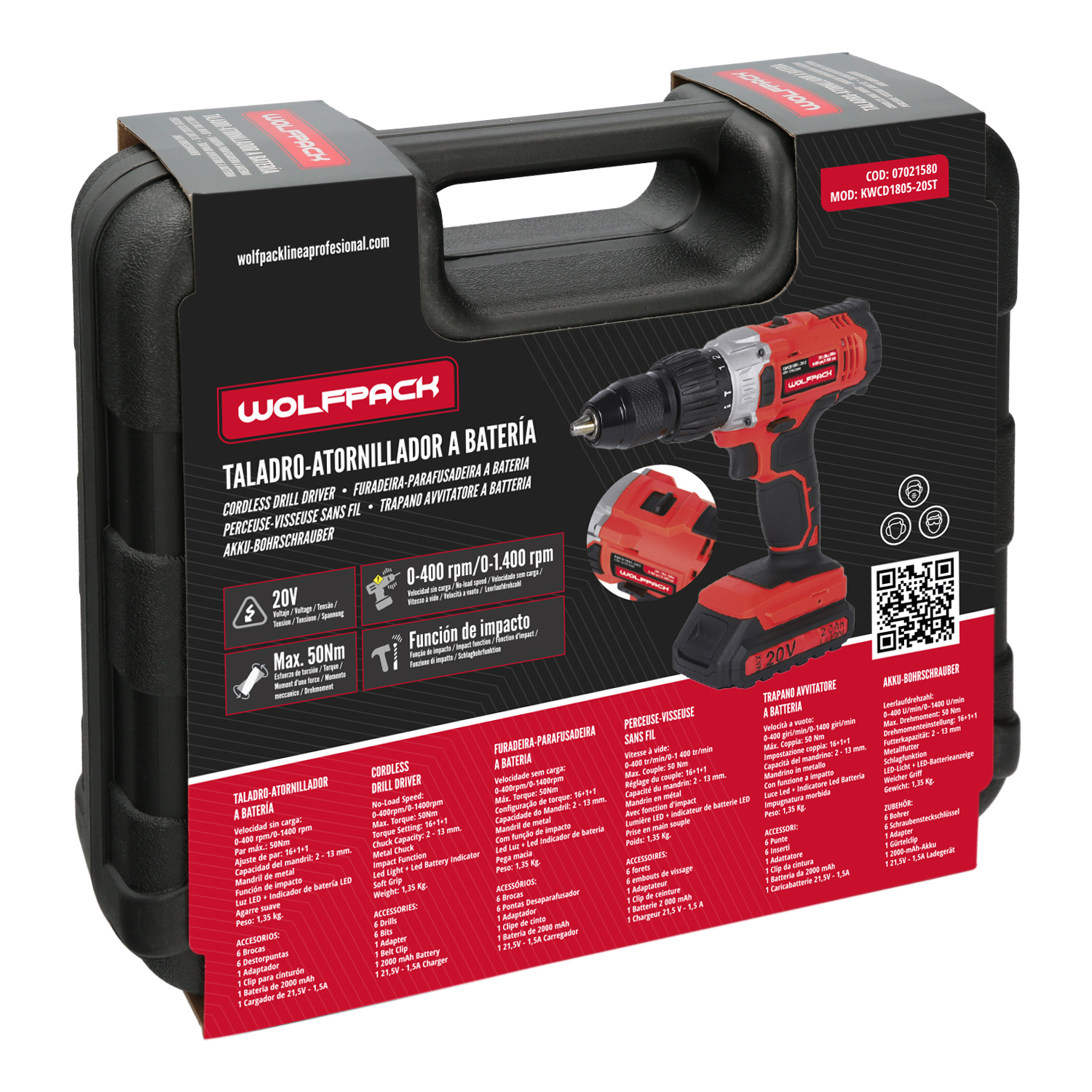 Taladro Atornillador 20 V. Con 2 Velocidades y Percutor. Bateria 2 Ah. Par Apriete 50 Nm. - Imagen 6