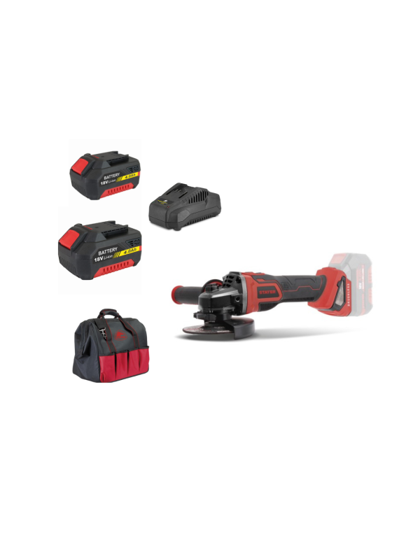 SET AMOLADORA ANGULAR A BATERÍA STAYER +2BATERÍAS 5.0AH +CARGADOR + BOLSA T.