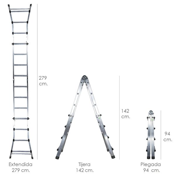 Escalera Telescópica Aluminio  3+3 Peldaños Perfil 67 mm. - Imagen 2