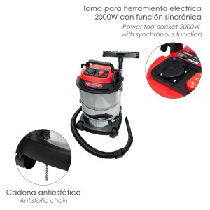 Aspirador Inoxidable 30 Litros / 1400 Watt. Interruptor Sincronizado.
